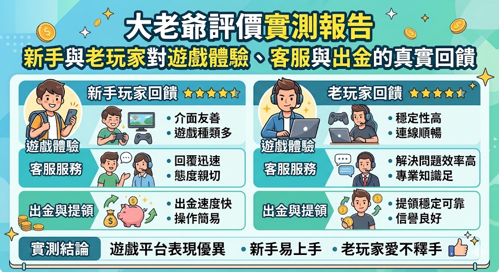 這份大老爺評價實測報告深入彙整了新手與資深玩家的真實回饋，全方位剖析該平台的遊戲體驗、客服品質以及最受關注的出金效率。在遊戲多樣性方面，大老爺憑藉豐富的電子遊戲與真人百家樂獲得不少正面評價，流暢的介面讓新手能快速上手。然而，針對玩家最在意的出金流程，報告中指出雖然大部分玩家能順利完成提領，但在尖峰時段的審核速度與客服回覆效率仍有進步空間。透過這份客觀的實測數據與社群聲量分析，我們旨在為讀者提供透明且具參考價值的資訊，幫助你更全面地了解大老爺娛樂城的營運現況與潛在風險，無論是想小試身手還是長期經營的玩家，都能在入金前做出更明智的判斷。